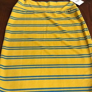 LuLaRoe Cassie Pencil Skirt.  Mustard & Blue.